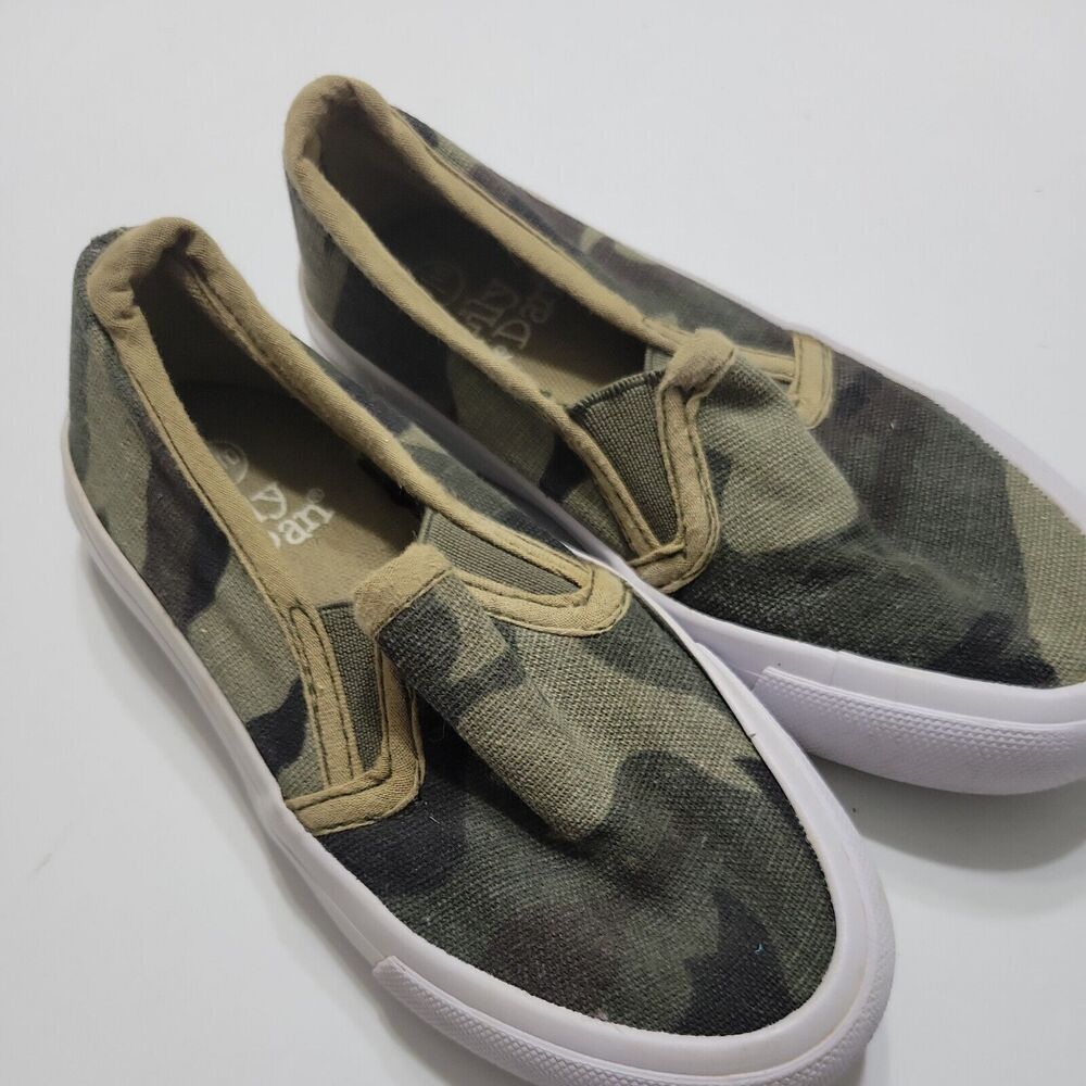 Lily Dan Shoes Boys 9 Sneaker‎ Green Brown Camouflage Adjustable Comfort Slip On